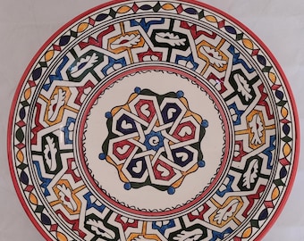 14インチ手描きオリジナルセラミックプレート、陶器プレート、ホーム