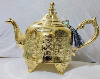 Moroccan Brass Teapot Gold Plated | Handmade Mint Tea Kettle 0.75L 1.25L | Ramadan Eid Gift 2026 | Traditional Tea Set