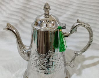 Handmade Silver Moroccan Teapot | Hand Engraved Mint Tea Pot | Ramadan Eid Gift | Islamic Art