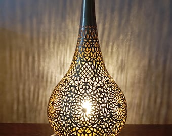 Handcrafted Moroccan Brass Table Lamp: Fez Lantern with Geometric Patterns