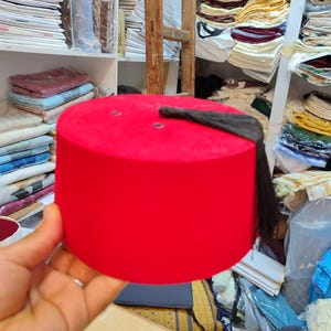 Handmade Red Moroccan Fez Hat: Traditional Tarboush with Black Tassel