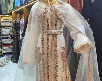 Moroccan Wedding Dress White Gold | Bridal Takchita Caftan Crystal Red | Henna Night Engagement Outfit | Traditional Islamic Clothing