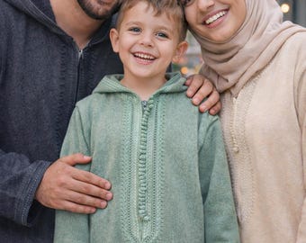 Boys Moroccan Wool Jalaba, Hooded Kids Caftan, Eid Outfit Boys, Traditional Islamic Dress, Ages 2-12, Ready to Ship