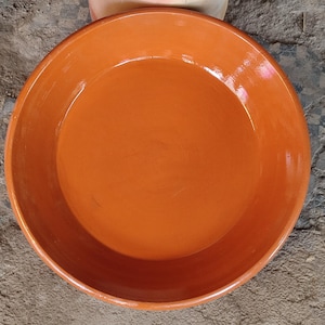 Large Moroccan Terracotta Couscous Plate: Handcrafted Orange Glazed Serving Dish