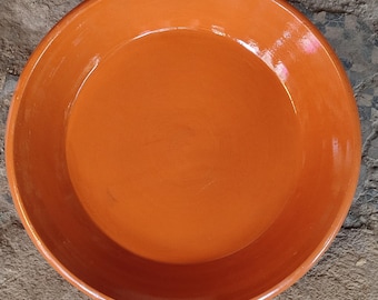 Large Moroccan Terracotta Couscous Plate: Handcrafted Orange Glazed Serving Dish
