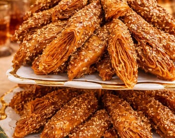 Authentic Moroccan Chebakia Cookies | Lsan Lasfour Ramadan Sweets | Handmade Fes Honey Sesame Pastry | Halal Dessert