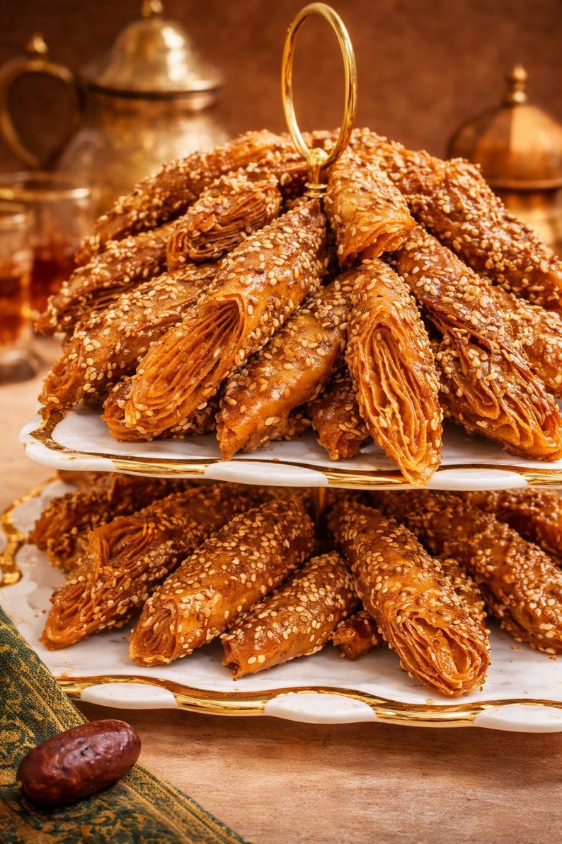 These Authentic Moroccan Chebakia Cookies are a beloved traditional treat enjoyed during Ramadan and Eid celebrations. Also known as chabakia or chbakia, these flower-shaped moroccan pastries are fried to golden perfection, then coated in honey and sprinkled with sesame seeds. Handmade using a secret family recipe, each batch captures the essence of moroccan tradition. Perfect for iftar gatherings, these halal sweets