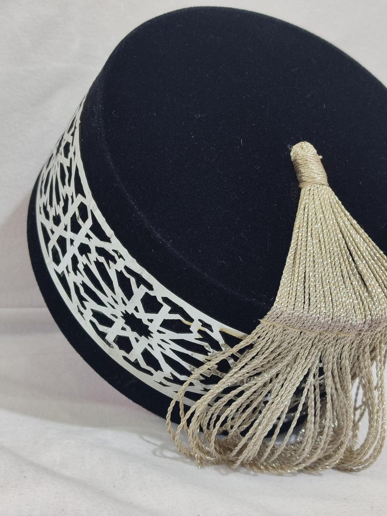 Moroccan Fez Hat | Handmade Tarboush | Custom Size Black Velvet | Silk ...