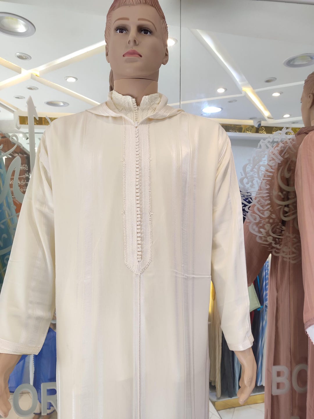 White Moroccan Men's Djellaba: Embroidered Islamic Thobe - Etsy