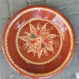 Handcrafted Moroccan Terracotta Couscous Dish: Large Antique Redware Serving Plate