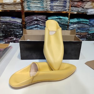 Handmade Moroccan Leather Babouche Slippers - Authentic Yellow Shoes