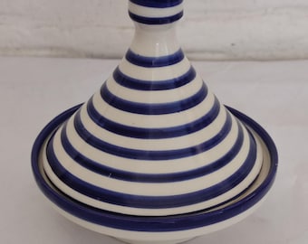 Ręcznie robiony marokański tadżin: niebiesko-biały ceramiczny talerz do serwowania, ceramika Fez