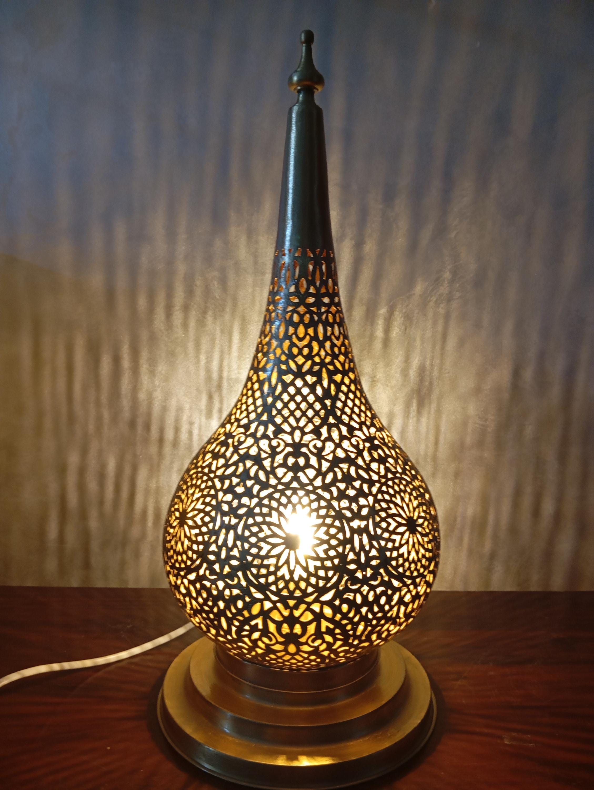 Handcrafted Moroccan Brass Table Lamp: Fez Lantern With Geometric