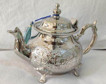 Silver Moroccan Teapot 750ml Handcrafted | Traditional Arabic Tea Pot Brass Engraved | Authentic Berber Kettle | Decorative Home Decor