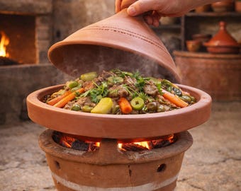 Handmade Moroccan Tagine Clay Pot with Stove, Outdoor Cookware Set
