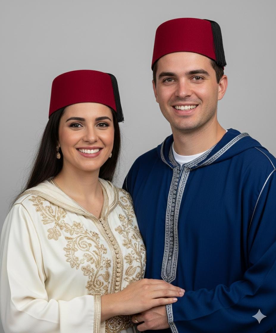 Custom Matching Fez Hat Set | Burgundy Moroccan Tarboush for Couples ...