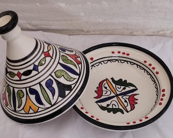 Ręcznie robiona marokańska ceramiczna tadżinowa miska do serwowania, ręcznie malowana, tradycyjna ceramika
