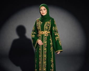 Moroccan Takchita Green Gold | Custom Made Wedding Kaftan | Embroidered Bridal Dress | Made to Order Any Color Size