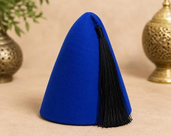 Moroccan Makhzani Tarboush Royal Blue Burgundy | Premium Wool Felt Hat Custom Size | Traditional Heritage Headwear | Cultural Gift