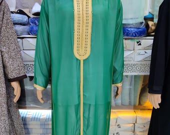 Emerald Green Moroccan Kaftan Men | Gold Embroidered 3 Piece Wedding Set | Nikkah Groom Outfit