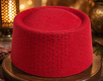 Moroccan Fez Hat Red Felt Ventilated | Tarboush Breathable Cap | Custom Size | Black White Beige Gray