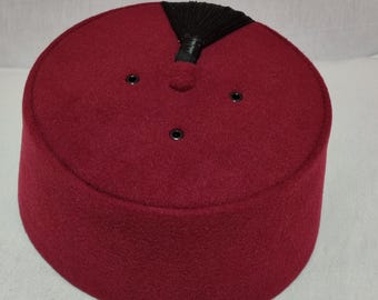 Burgundy Fez Hat Morocco | Traditional Tarboosh Handmade | Wedding Party Headwear Black Tassel