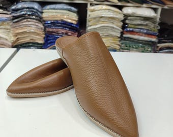 Mens Moroccan Leather Babouche, Handmade Leather Slippers, Authentic Fez Mules, Eid Gift Men, Traditional Moroccan Shoes