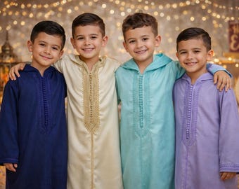 Boys Moroccan Jalaba, Hooded Kids Caftan, Eid Outfit Boys, Islamic Dress, Ages 2-12, Ready to Ship
