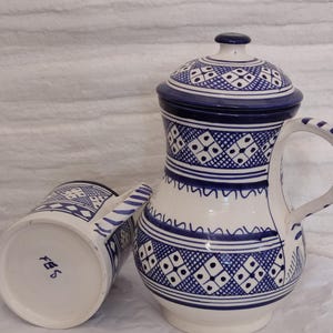 Handmade Moroccan Ceramic Water Pitcher Set: Fez Pottery Carafe with Mug