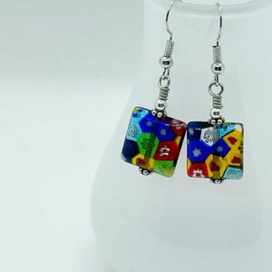 Multi-Colored Millefiori Earrings, Italian Glass and Sterling Silver Beads on Stainless Steel Ear Wires