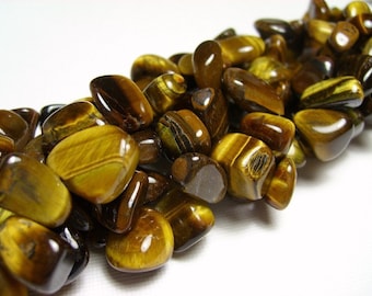 Tigereye Pebbles, Top Drilled, 15 inch Strand