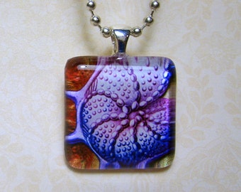 Altered Blue and Purple Shell Glass Tile Pendant