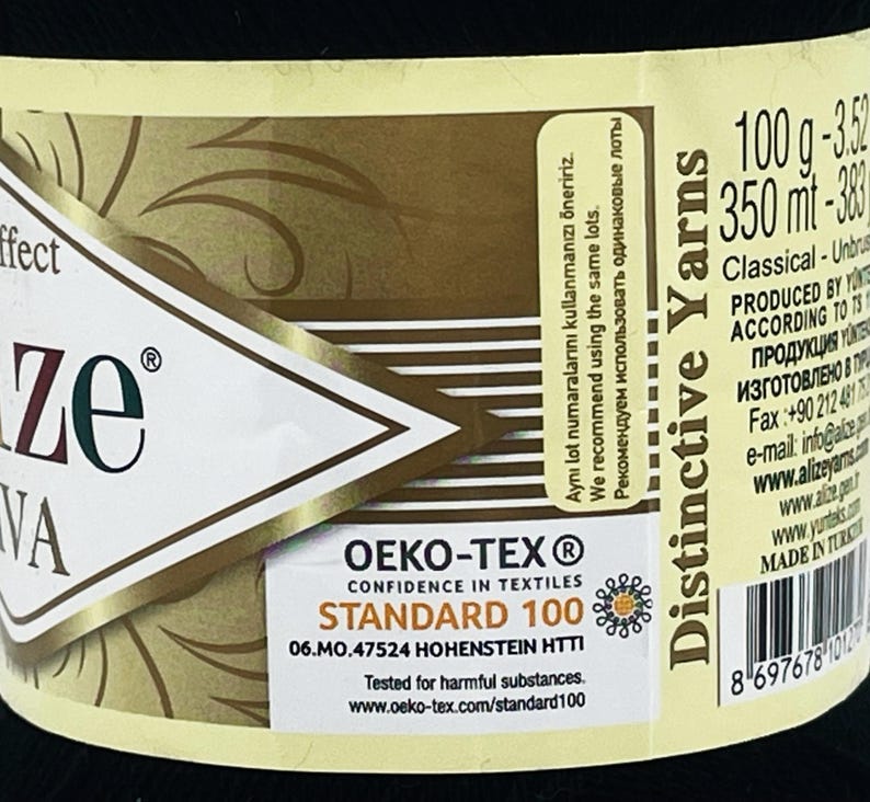 Alaze Label Alize Diva (silky Effect) Yarn, #60 Black, Microfiber Acrylic, Super ...