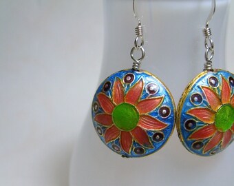 Bright Flower Cloisonne Earrings