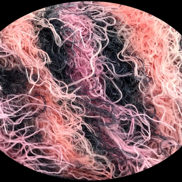 Modena Viscose Black, Pink, Salmon, Ice Yarns, Novelty Yarn, Fancy Yarn, Fiber Art, Bulky, Self-Striping, Eyelash Yarn,59585