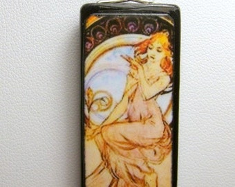 Copper Mucha Girl Bamboo Tile Pendant