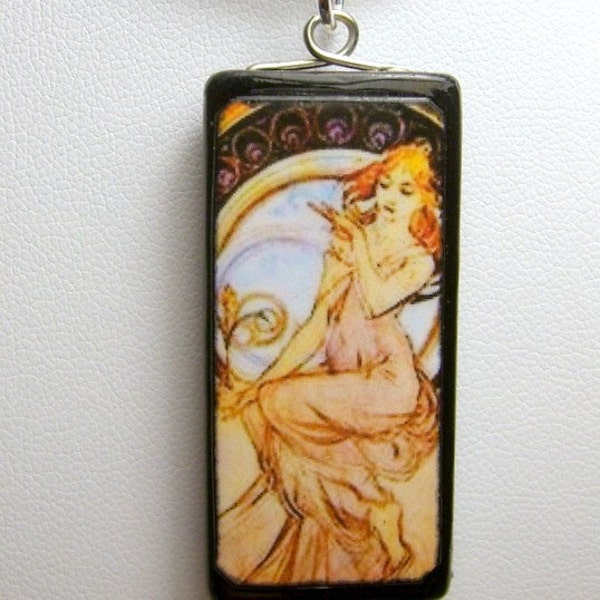 Copper Mucha Girl Bamboo Tile Pendant