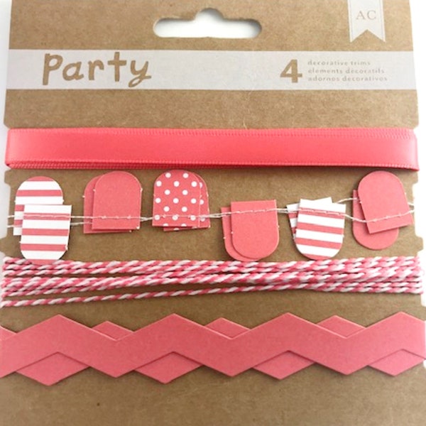 American Crafts, Pink, Party, Decorative Trims, Embellishments, Ribbon, Flags, Rick Rack, Twine, Paper Crafting, Discontinued