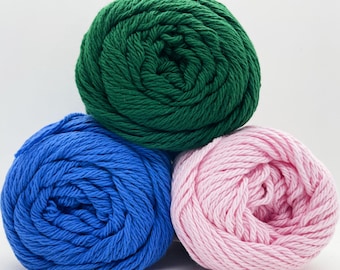Yarnspirations Peaches & Cream Original 100% Cotton Yarn, Choose From Forest Green, Pastel Pink or Royal