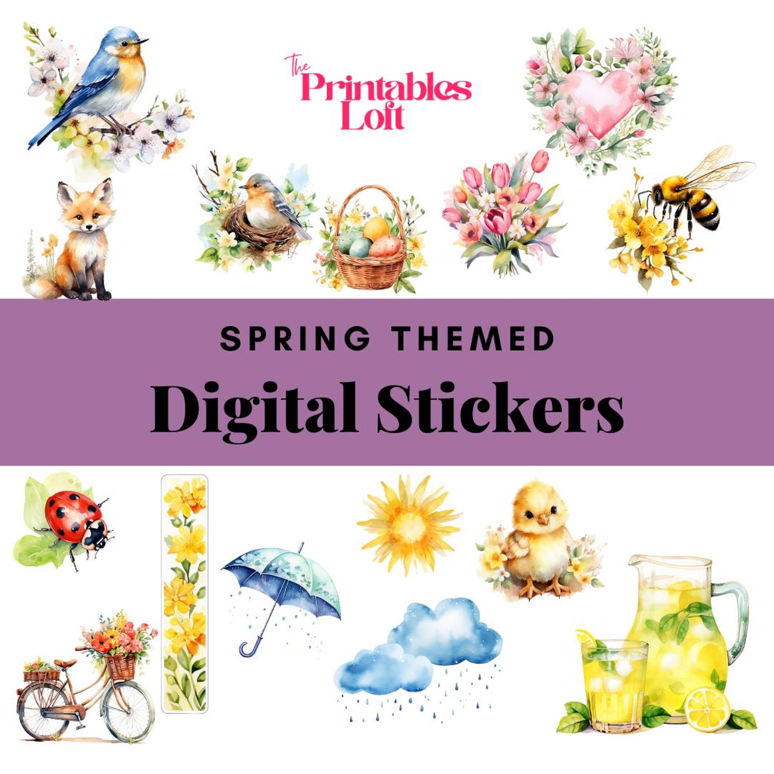 Spring Theme Stickers Spring Digital Sticker Pack – Cute Stickers for Planners & Scrapbooks ...
