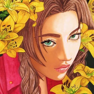 Final Fantasy 7 Aerith Gainsborough : impression d'art aquarelle de jeu vidéo (5 x 7 pouces ou A4)