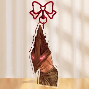 Coy Pyramid Head – Silent Hill 2 – Double- Sided Acrylic Charm, Cute Video Game Keychain
