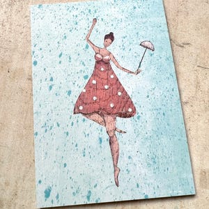 Impresión artística acuarela lápiz alegría de vivir bailarina postal tarjeta de felicitación