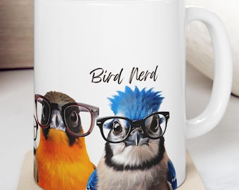 Bird Lover Ceramic Mug, Funny Nerdy Birds Coffee Cup, Gift for Avian Enthusiast, Birdwatcher Tea Mug, Unique Bird Theme Kitchen Decor