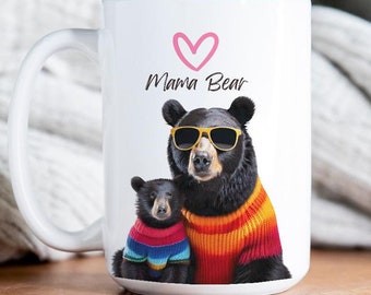 Mama Bear Mug, Cute Mama and Cub Coffee Cup, Mother's Day Gift for Mom, Bear Lover Gift, Rustic Wildlife Mug, New Mom Gift, 11 oz & 15oz mug