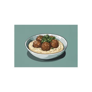 Food Art Postcard, Fun Culinary, Perfect for Food Lovers and Chefs, Greeting Card, Swedish Köttbullar