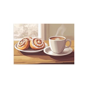 Cozy Vibes Fine Art Postcard, Coffee Lover Gifts, Home Decor, Aesthetic Gift Card, Cinnamon Roll Art, Swedish Fika, Kanelbulle