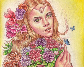 Anthesterion - dessin original au crayon couleur