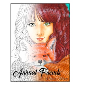 Animal Friends - 12-pack LINEART coloring book by Maria J. William, instant PDF download