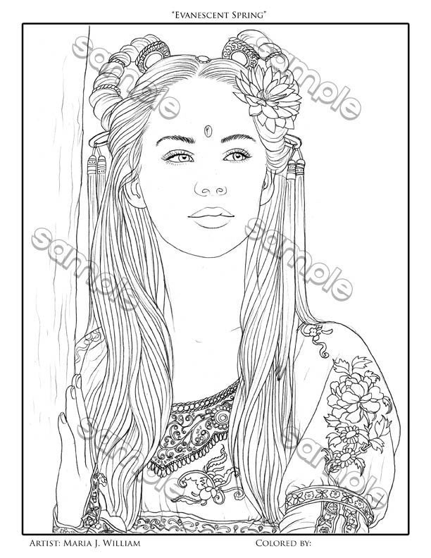Cute Girl & Fox Coloring Page by Maria J. William, Instant PDF Download 